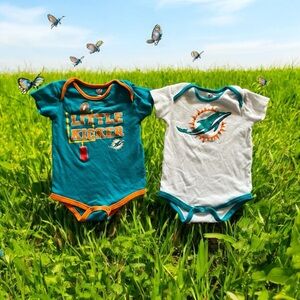 Lot of (2) Miami Dolphins NFL 18 Month Bodysuits - Little Kicker & Logo